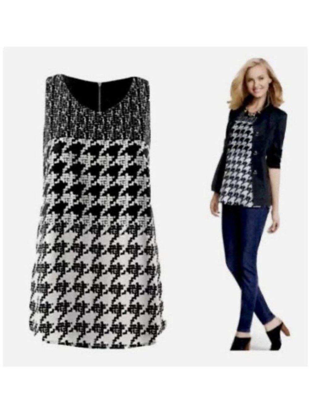 CAbi style 3090 broken check houndstooth sleeveless top small